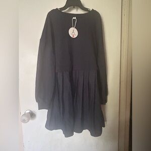 Black Dolman Sleeve Crew Neck Sweater Dress